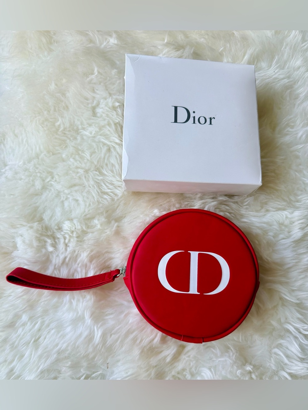 Dior Red & White ‘CD’ Circle Neoprene Wristlet NEW in Dior Original Box GWP